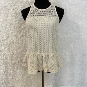 Loft Women’s White Lace Sleeveless Peplum Shirt NWT